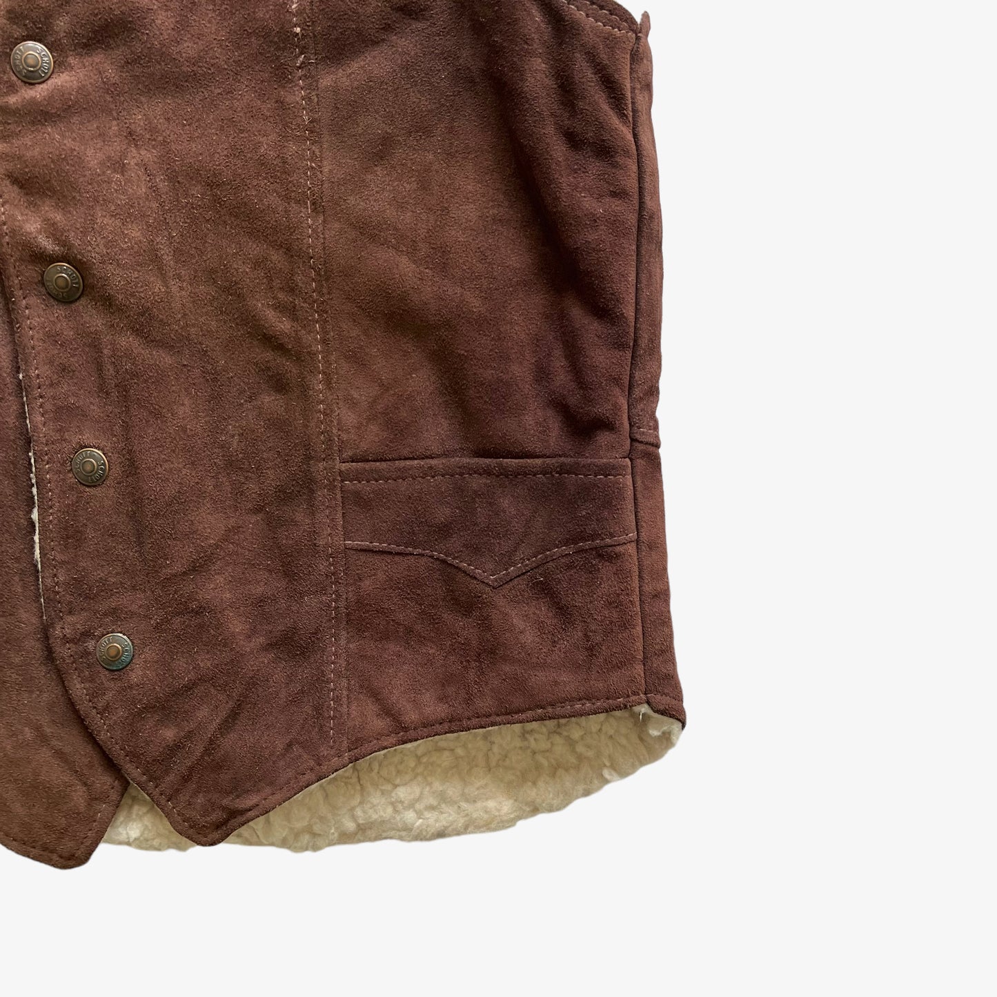 Vintage 70s Mens Schott Rancher Brown Leather Waistcoat Hem - Casspios Dream