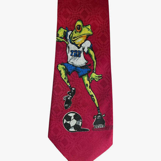 Vintage 80s A Rogers Frog Footballer Red Polyester Tie Novelty - Casspios Dream