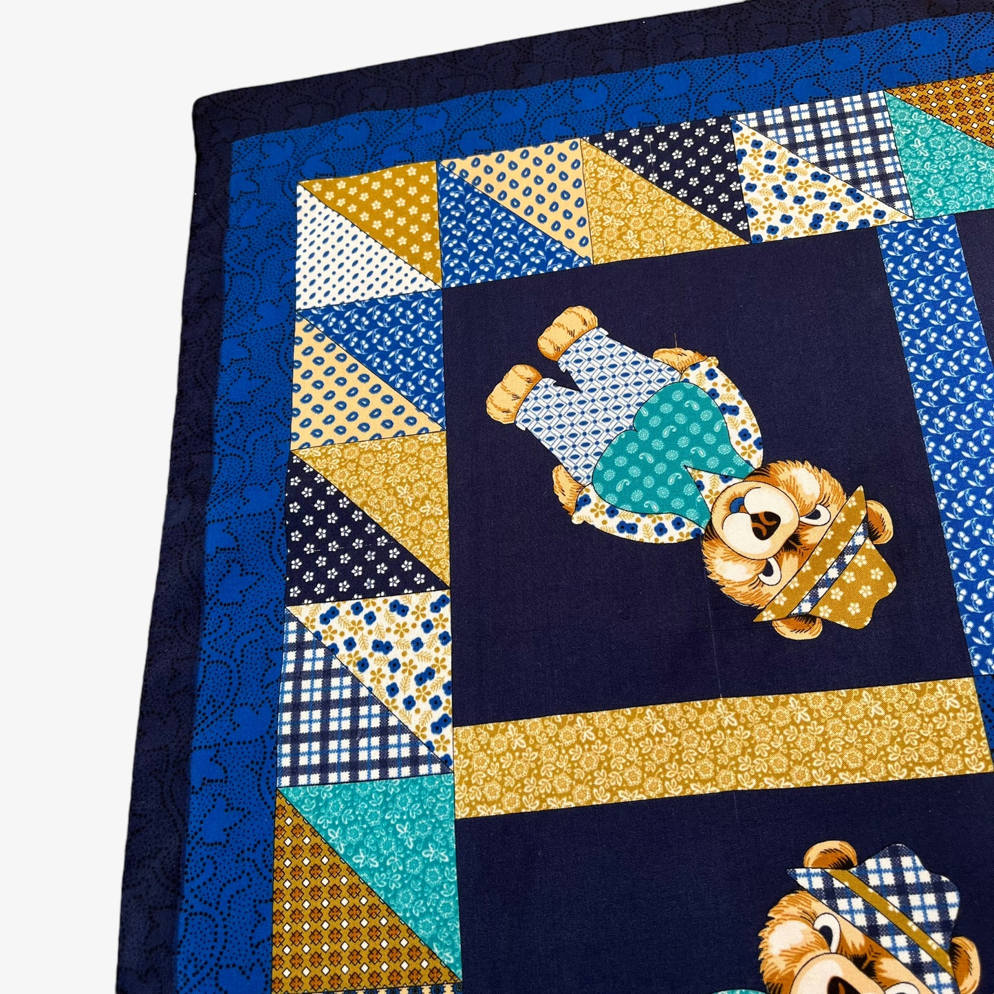 Vintage 80s Bear And Paisley Print Blue Polyester Scarf Wear - Casspios Dream