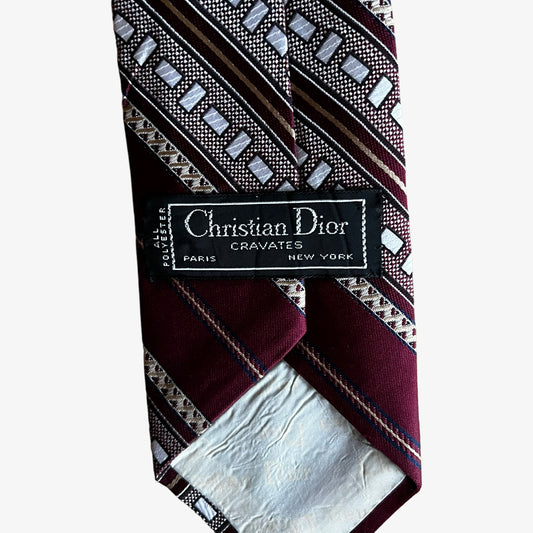 Vintage 80s Christian Dior Monsieur Abstract Floral Striped Silk Tie Label - Casspios Dream