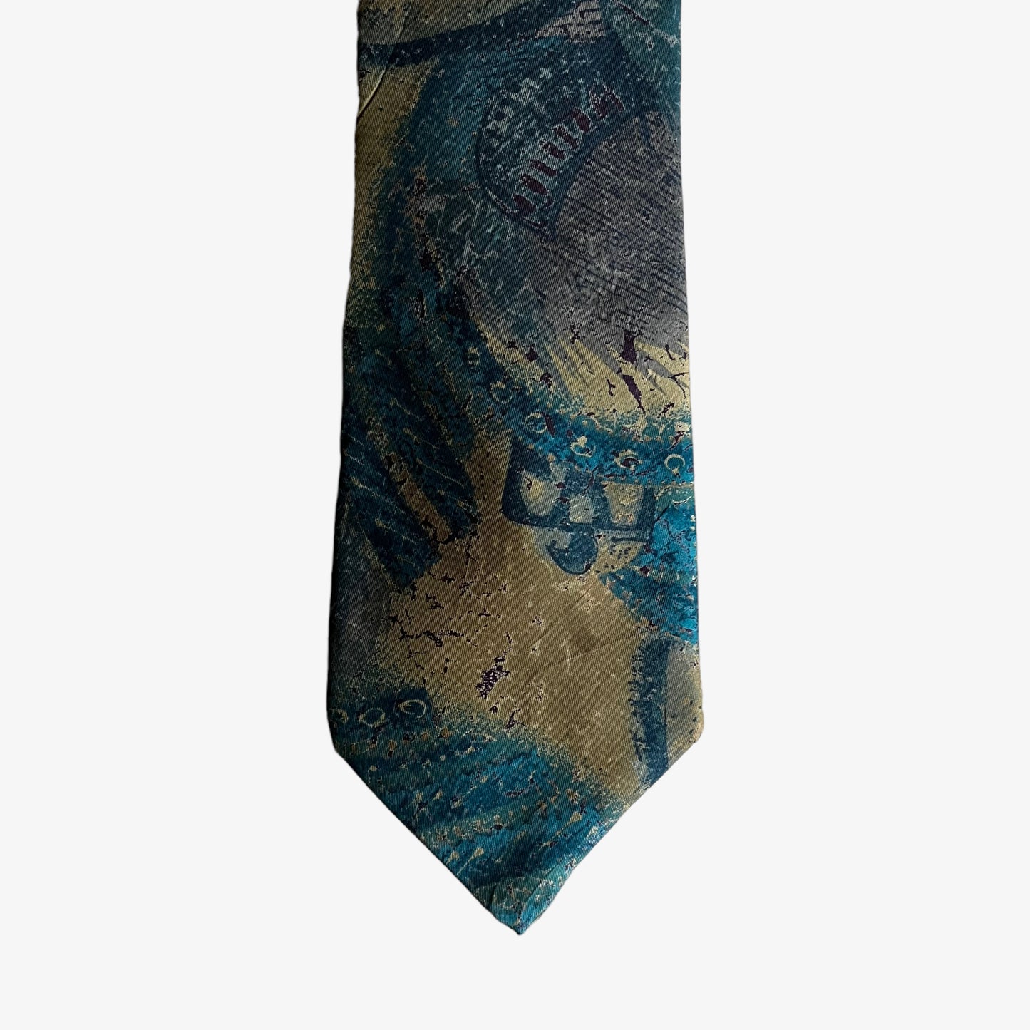 Vintage 80s Christian Dior Monsieur Abstract Print Green Silk Tie Tip - Casspios Dream