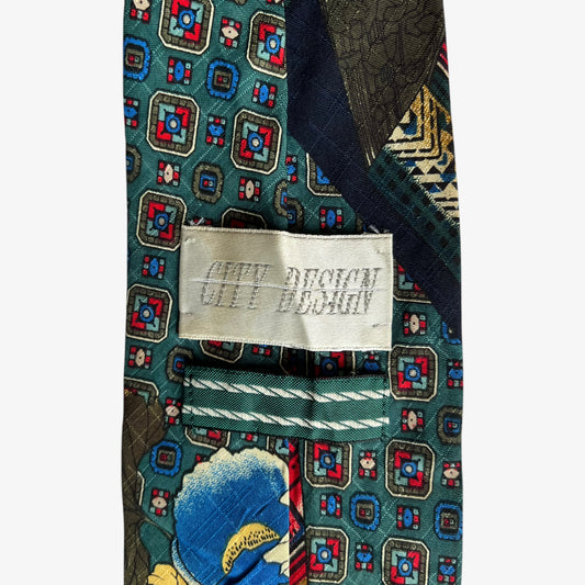 Vintage 80s City Design Abstract Floral And Paisley Print Polyester Tie Label - Casspios Dream