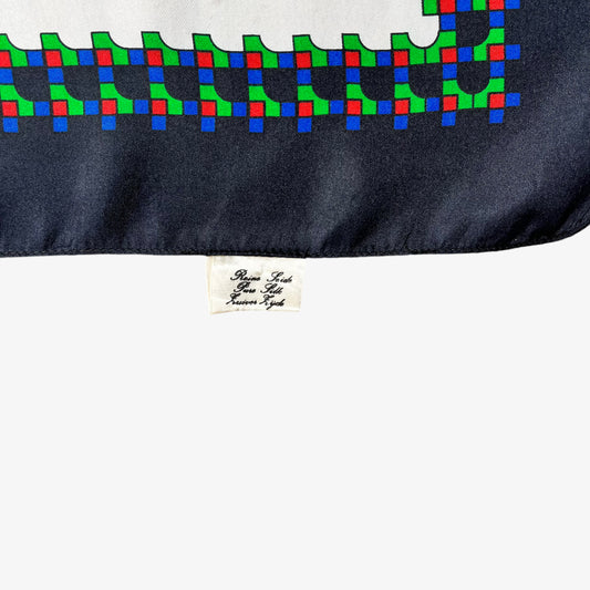 Vintage 80s Colourful Abstract Print Silk Scarf Label - Casspios Dream