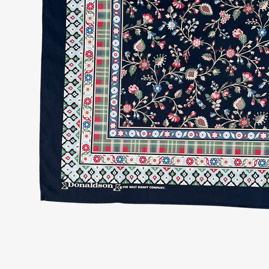 Vintage 80s Donaldson Disney Floral Print Cotton Scarf Spell Out - Casspios Dream