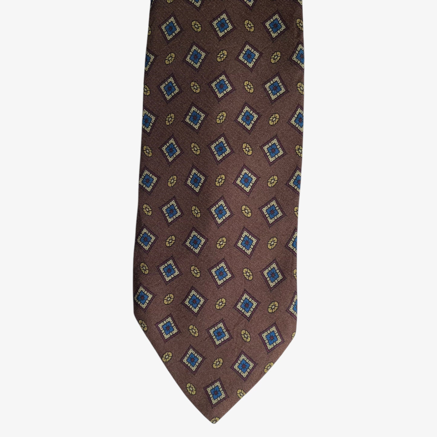 Vintage 80s Fendi Roma Geometric Print Brown Silk Tie Designer - Casspios Dream