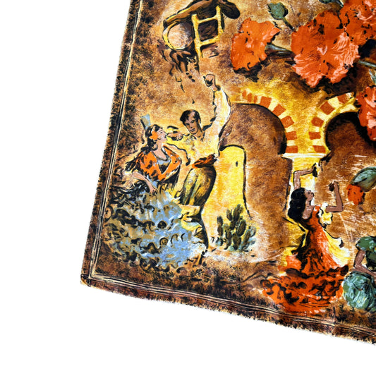 Vintage 80s Flamenco Dancing Print Orange Scarf Bright - Casspios Dream