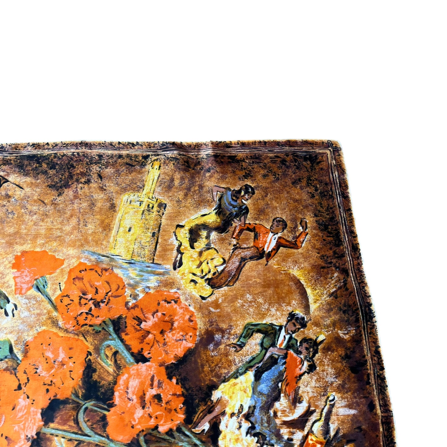 Vintage 80s Flamenco Dancing Print Orange Scarf Colourful - Casspios Dream