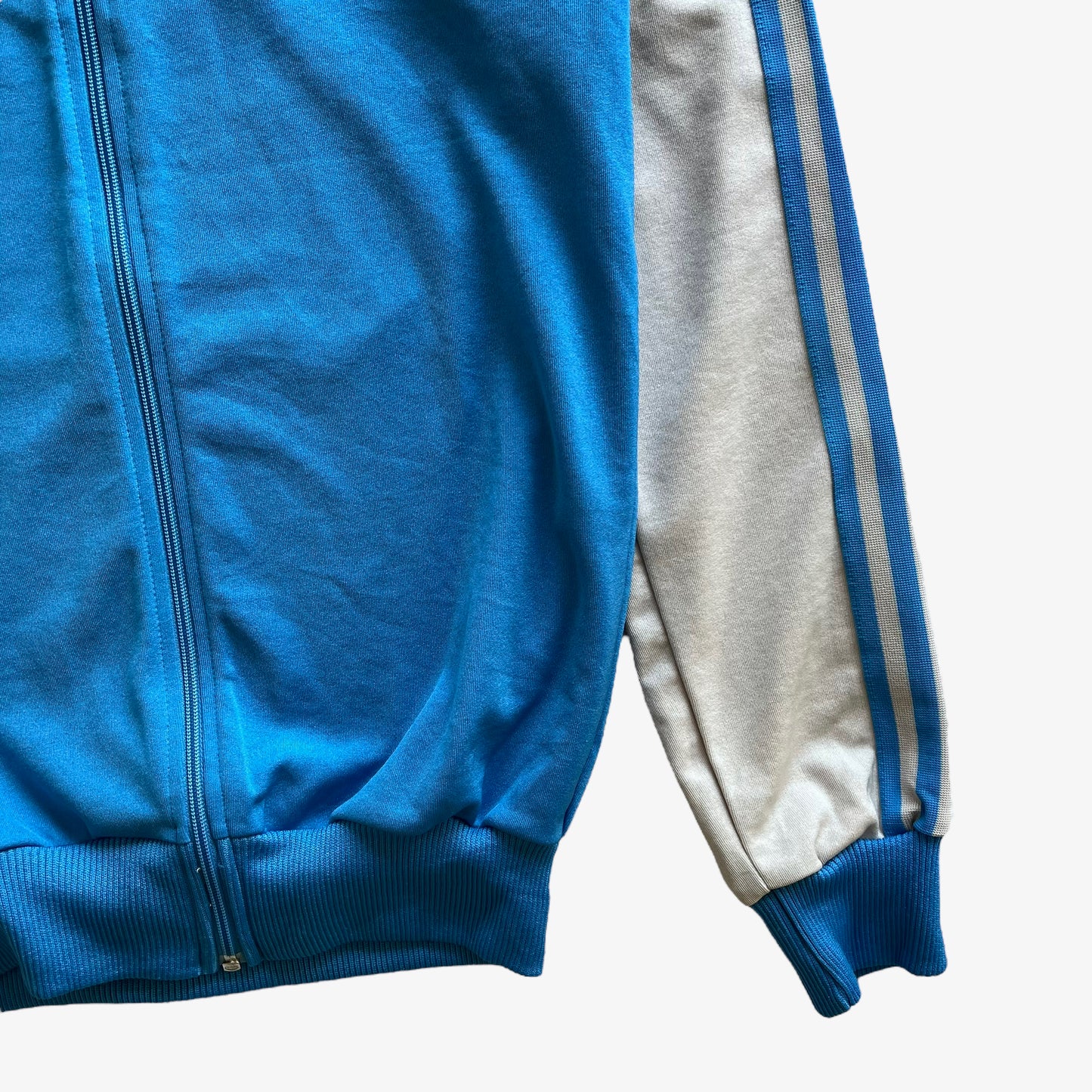 Vintage 80s Mens Adidas Ventex Blue And Grey Track Jacket Sleeve - Casspios Dream