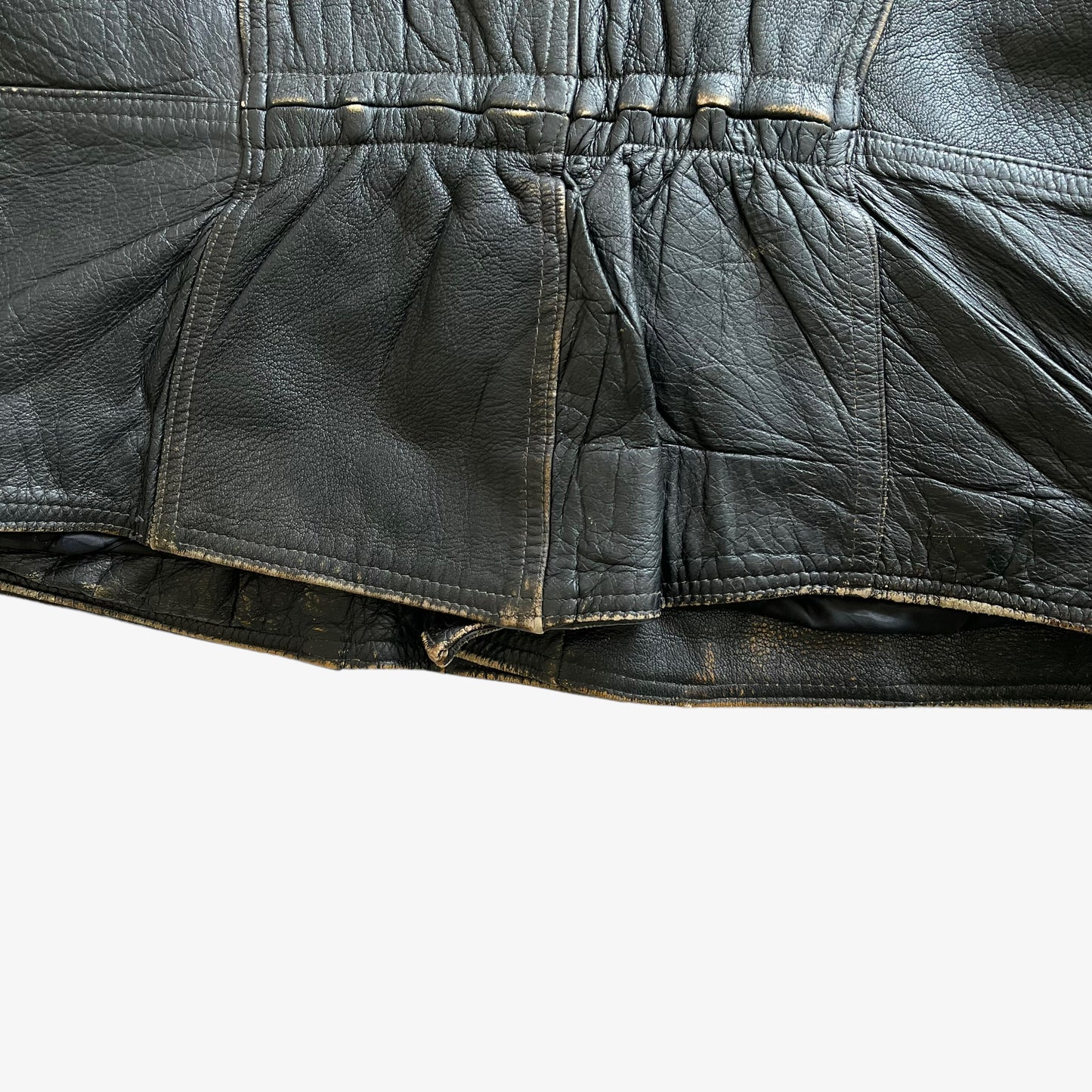 Vintage 80s Men's Black Leather Utility Jacket With Belted Waist Hem - Casspios Dream