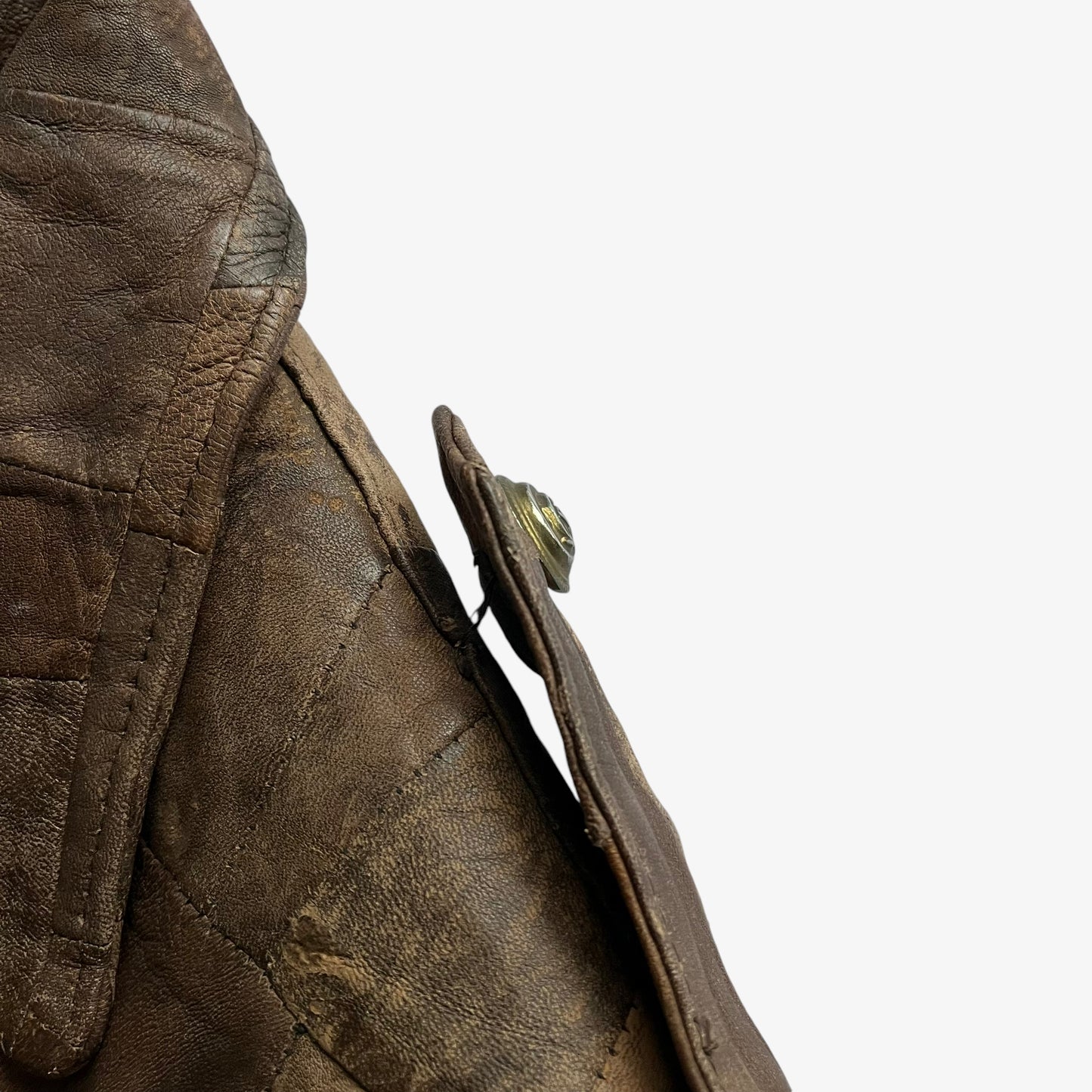 Vintage 80s Mens Brown Leather Patchwork Biker Jacket Lapel - Casspios Dream