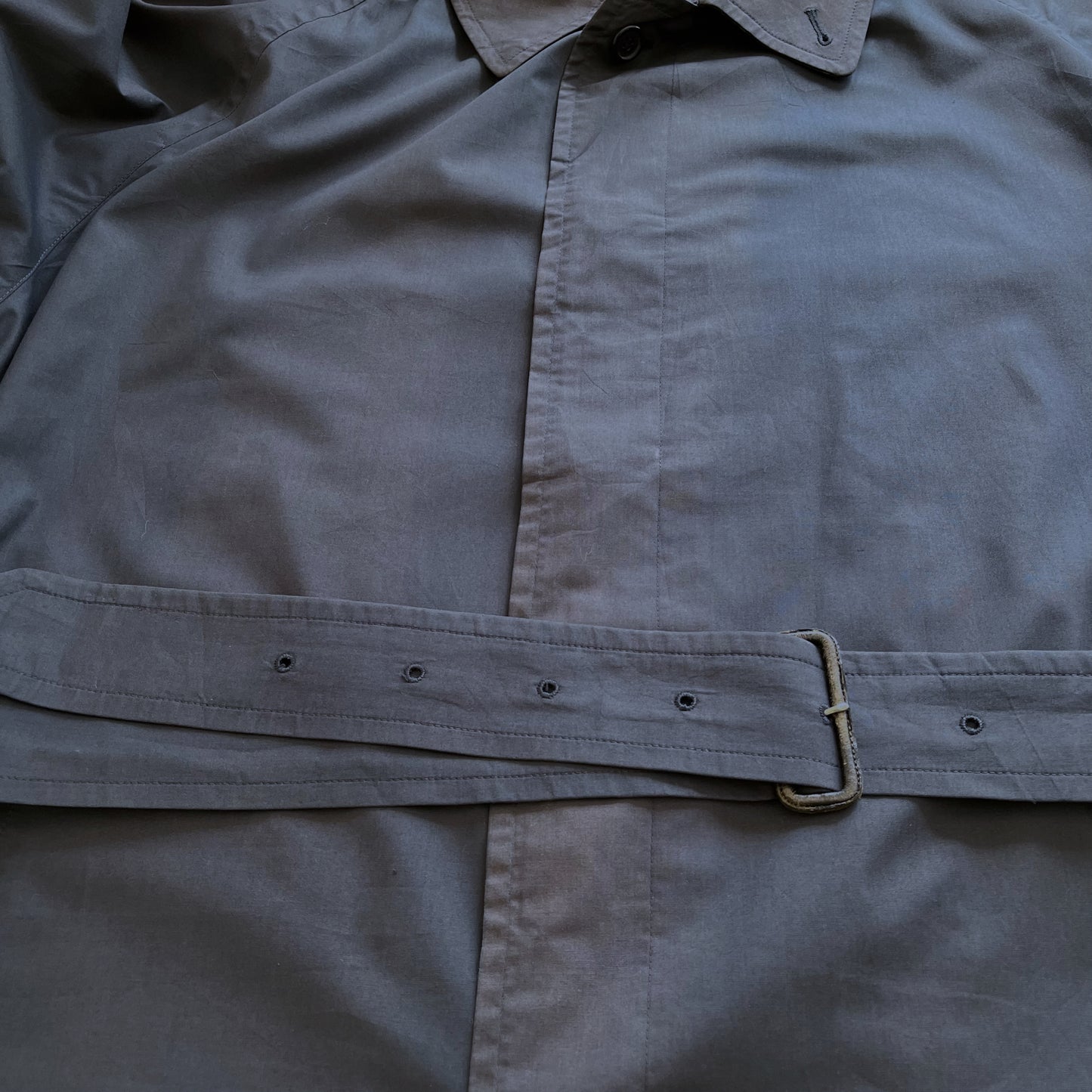 Vintage 80s Mens Burberry Faded Navy Trench Coat With Original Belt Wear - Casspios Dream