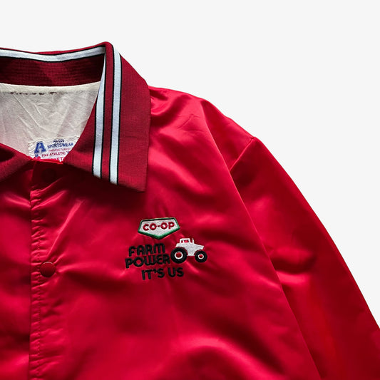 Vintage 80s Mens CO-OP Farm Power Promotional Red Jacket Logo - Casspios Dream