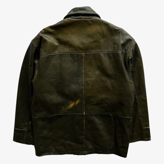Vintage 80s Mens Cordovan Faded Dark Brown Leather Utility Jacket Back - Casspios Dream