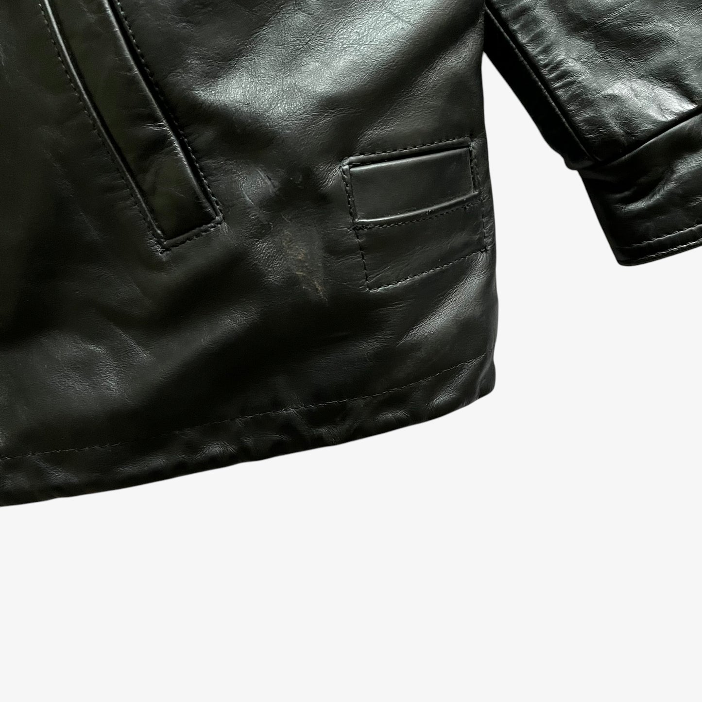 Vintage 80s Mens Croatian Police Policija RH MUP Black Leather Utility Jacket With Faux Fur Lining Hem - Casspios Dream