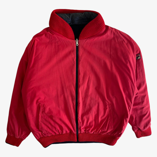 Vintage 80s Mens Fila Reversible Navy Knitted Utility Jacket Reversed - Casspios Dream