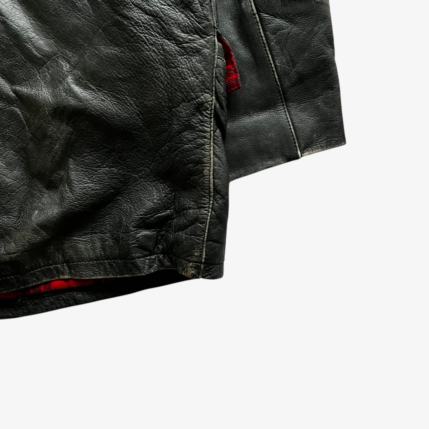 Vintage 80s Mens Gap Star Faded Black Leather Cargo Jacket Back Hem - Casspios Dream