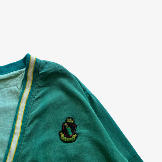 Vintage 80s Mens Golf Club Faded Green Cardigan Crest - Casspios Dream