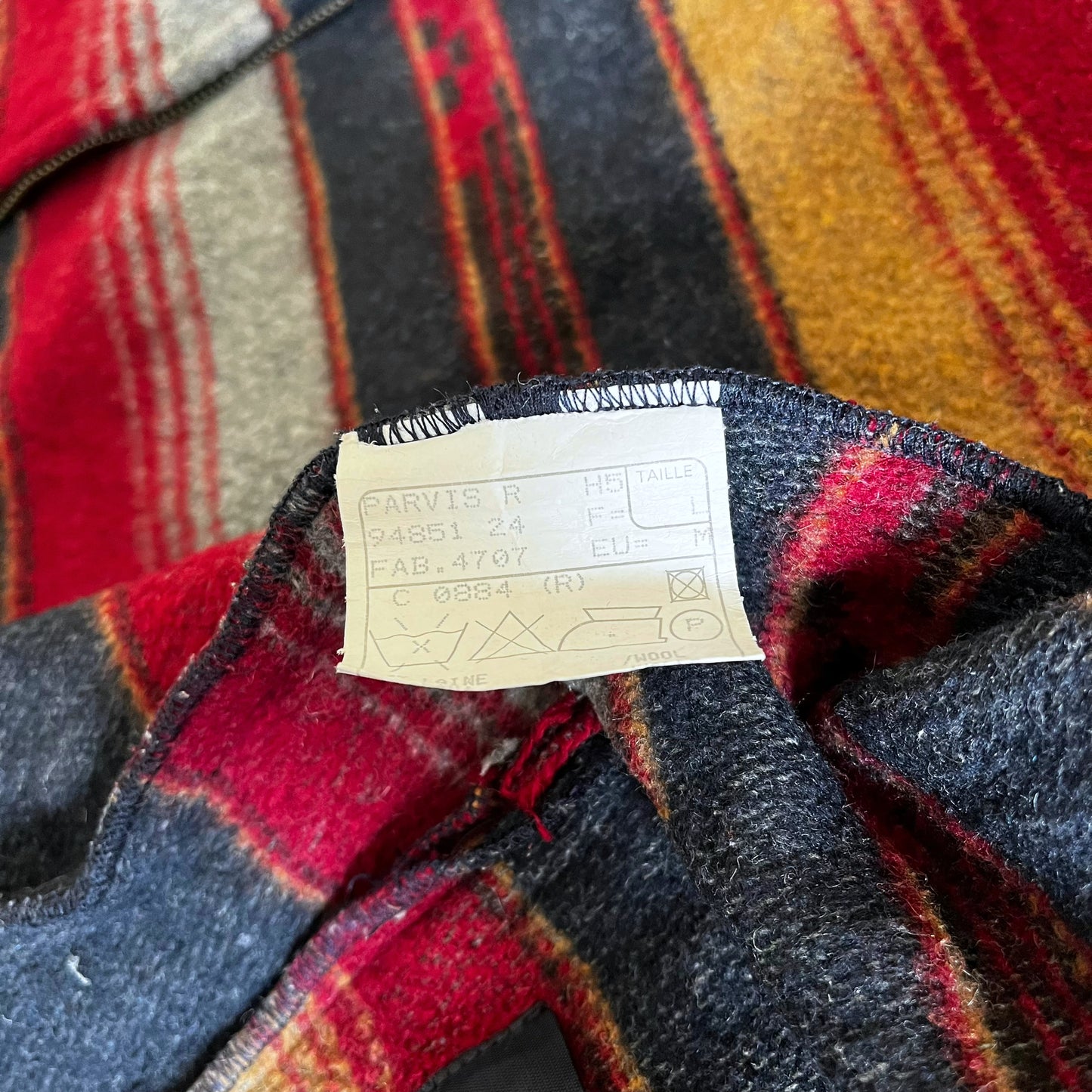 Vintage 80s Mens Parvis R Striped Navajo Print Jacket Inside Label - Casspios Dream