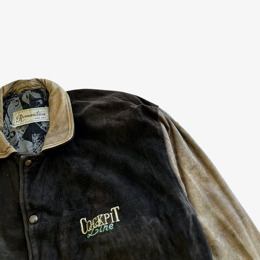 Vintage 80s Mens Romantica Cockpit Line Leather Trucker Jacket - Casspios DreamVintage 80s Mens Romantica Cockpit Line Leather Trucker Jacket Spell Out - Casspios Dream