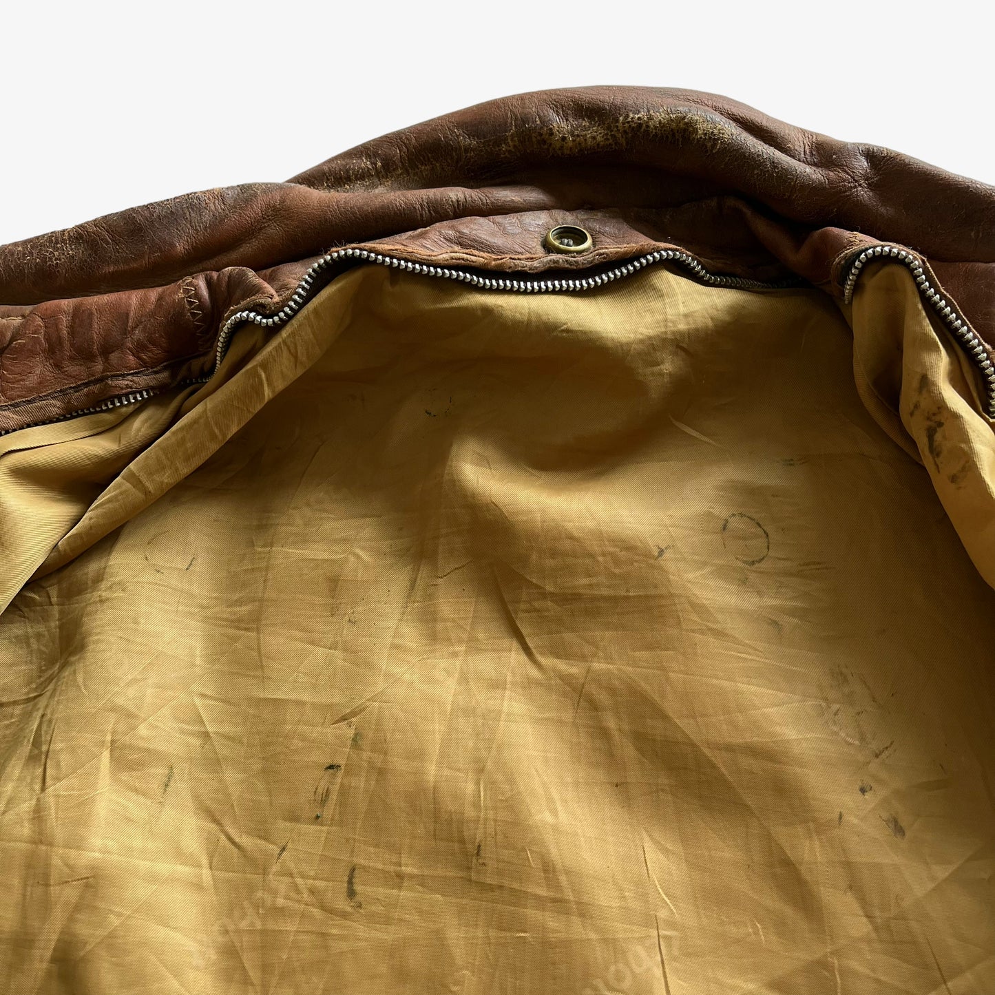 Vintage 80s Mens Schott Light Brown Leather Pilot Jacket Large Inside Wear - Casspios Dream