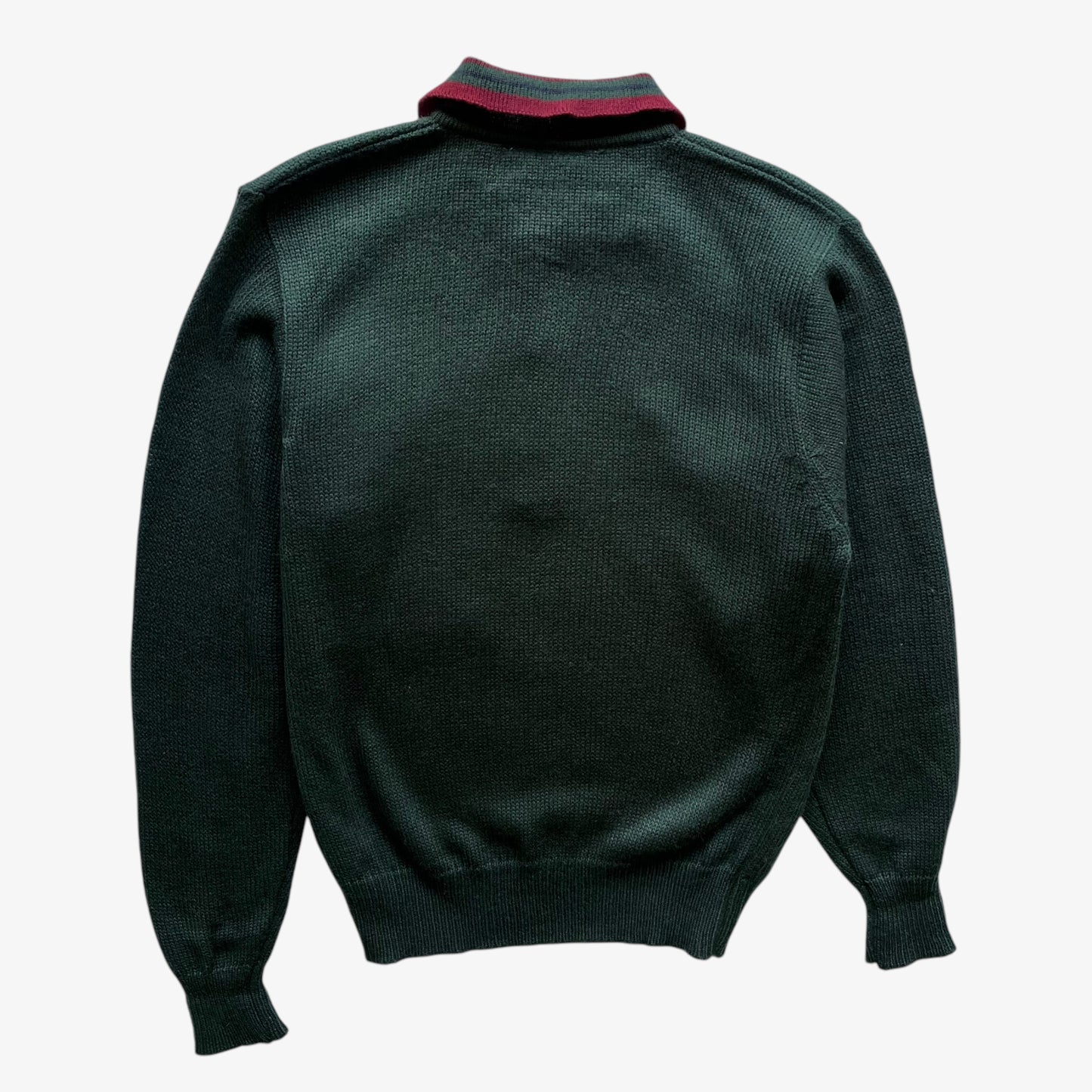 Vintage 80s Mens Silver Cloud Green Knitted Collared Jumper Back - Casspios Dream