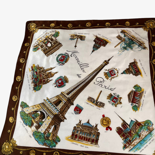 Vintage 80s Paris Eiffel Tower Print Acetate Scarf With Gold Chain Trim France - Casspios Dream