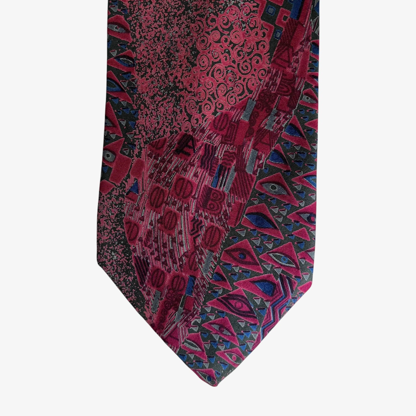 Vintage 80s Pierre Balmain Paris Abstract Print Pink Silk Tie Retro - Casspios Dream