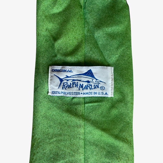 Vintage 80s Ralph Marlin 1987 Golf Putting Print Green Polyester Tie Label - Casspios Dream
