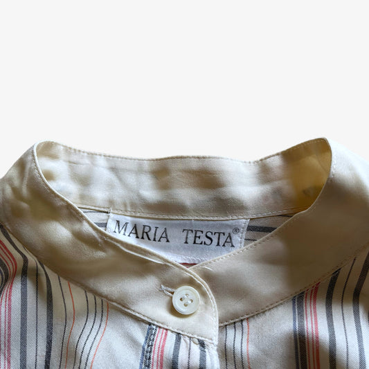 Vintage 80s Womens Maria Testa Striped Long Sleeve Silk Blouse Label - Casspios Dream