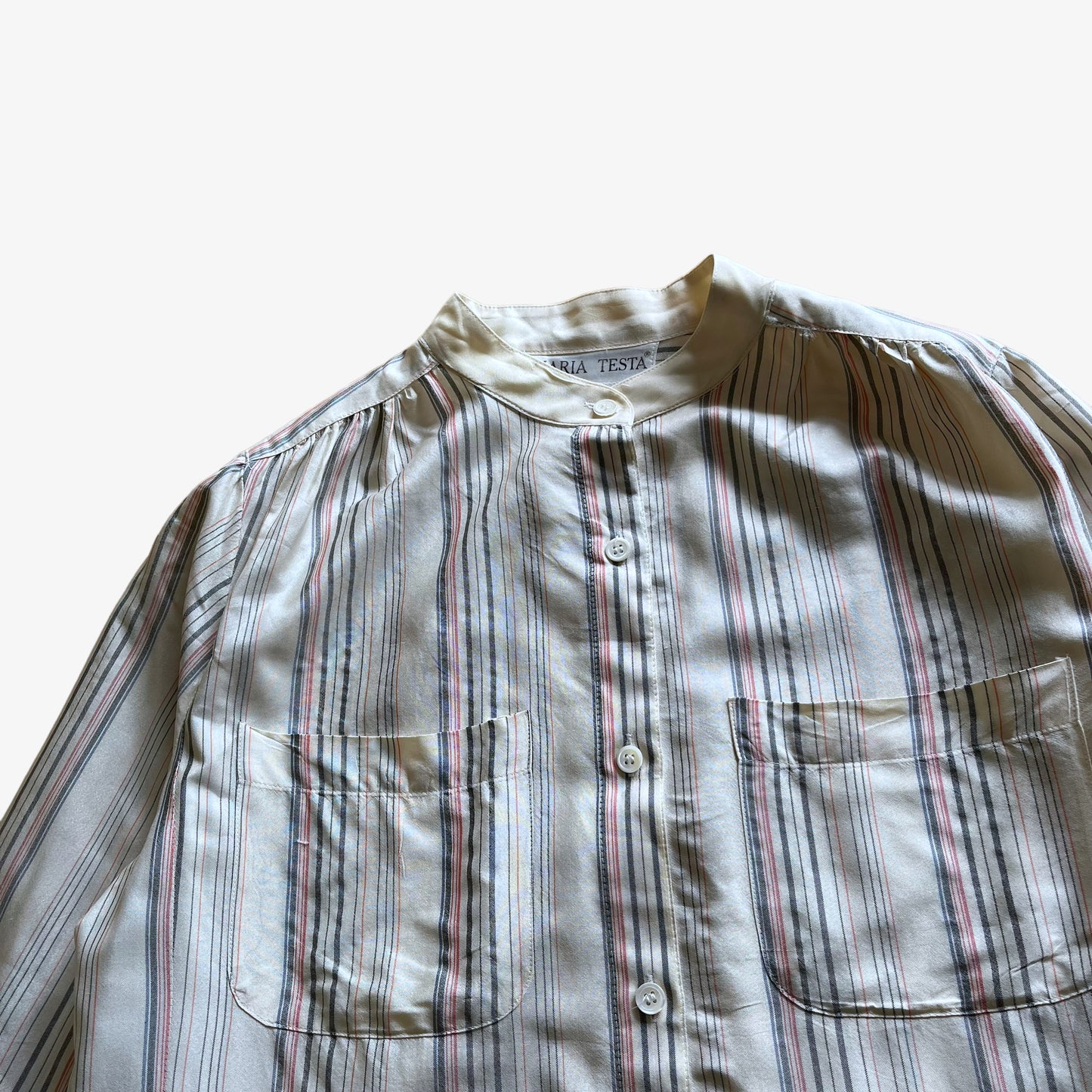 Vintage 80s Womens Maria Testa Striped Long Sleeve Silk Blouse Pattern - Casspios Dream