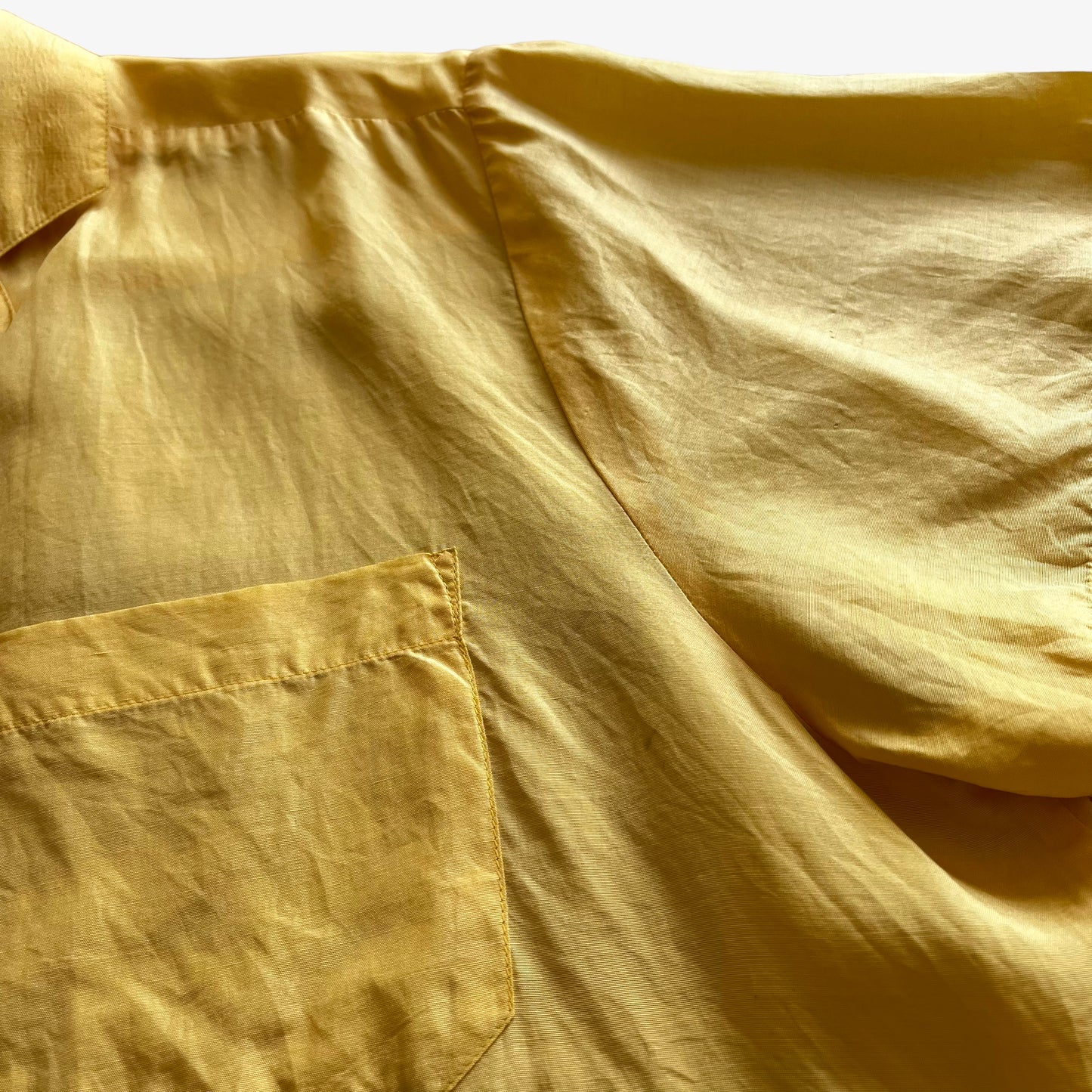 Vintage 80s Womens Marie France Yellow Short Sleeve Silk Shirt Wear - Casspios Dream