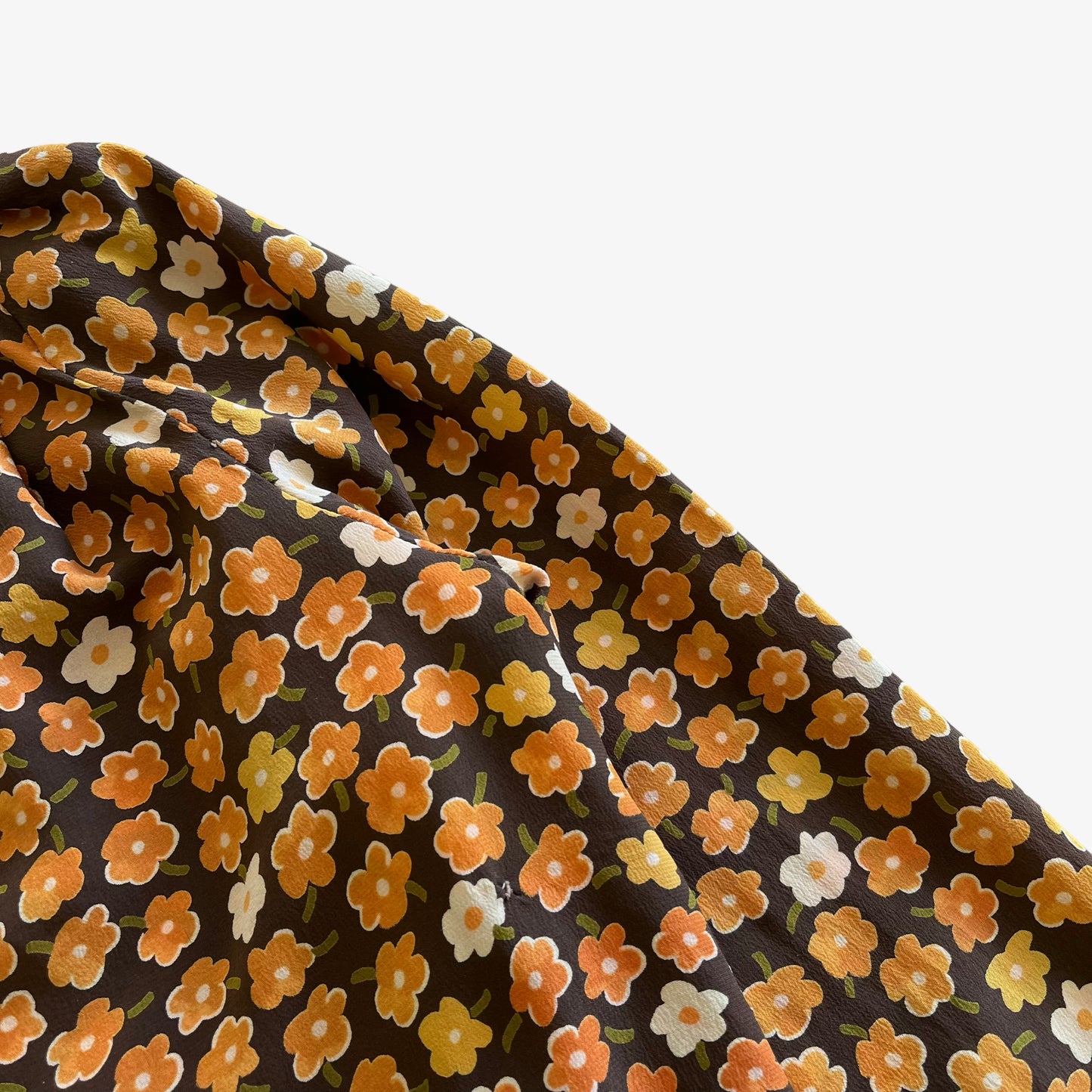 Vintage 80s Womens Orange & Cream Floral Print Long Sleeve Brown Silk Shirt With Shoulder Pads Wear - Casspios Dream