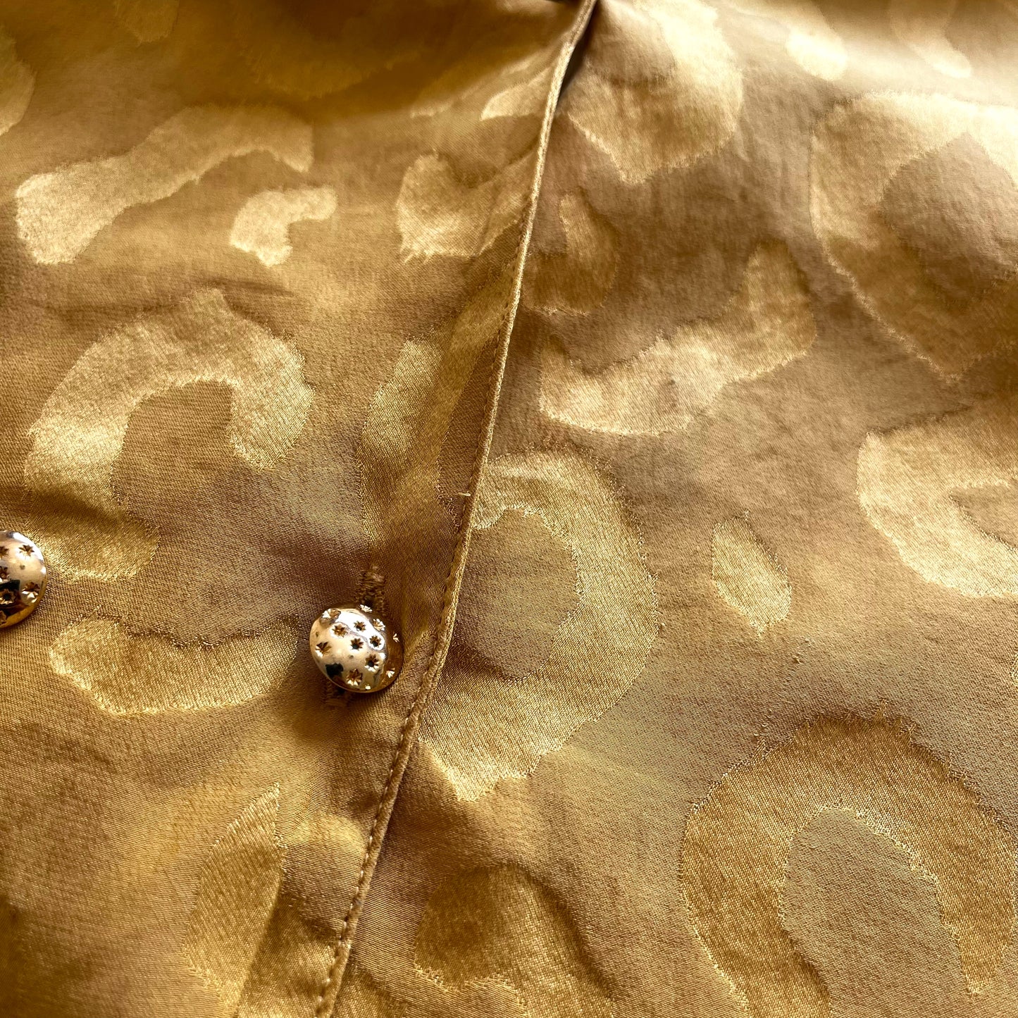 Vintage 80s Womens Peter Hahn Yellow Cheetah Print Double Breasted Silk Jacket Button - Casspios Dream