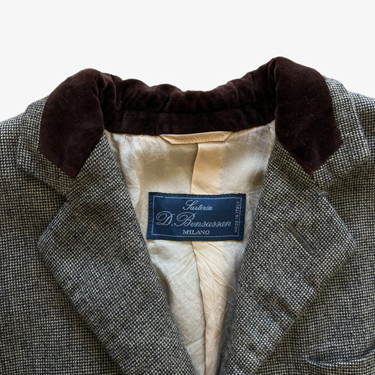 Vintage 80s Womens Sartoria D. Bensussan Wool Blazer With Velvet Collar Label - Casspios Dream