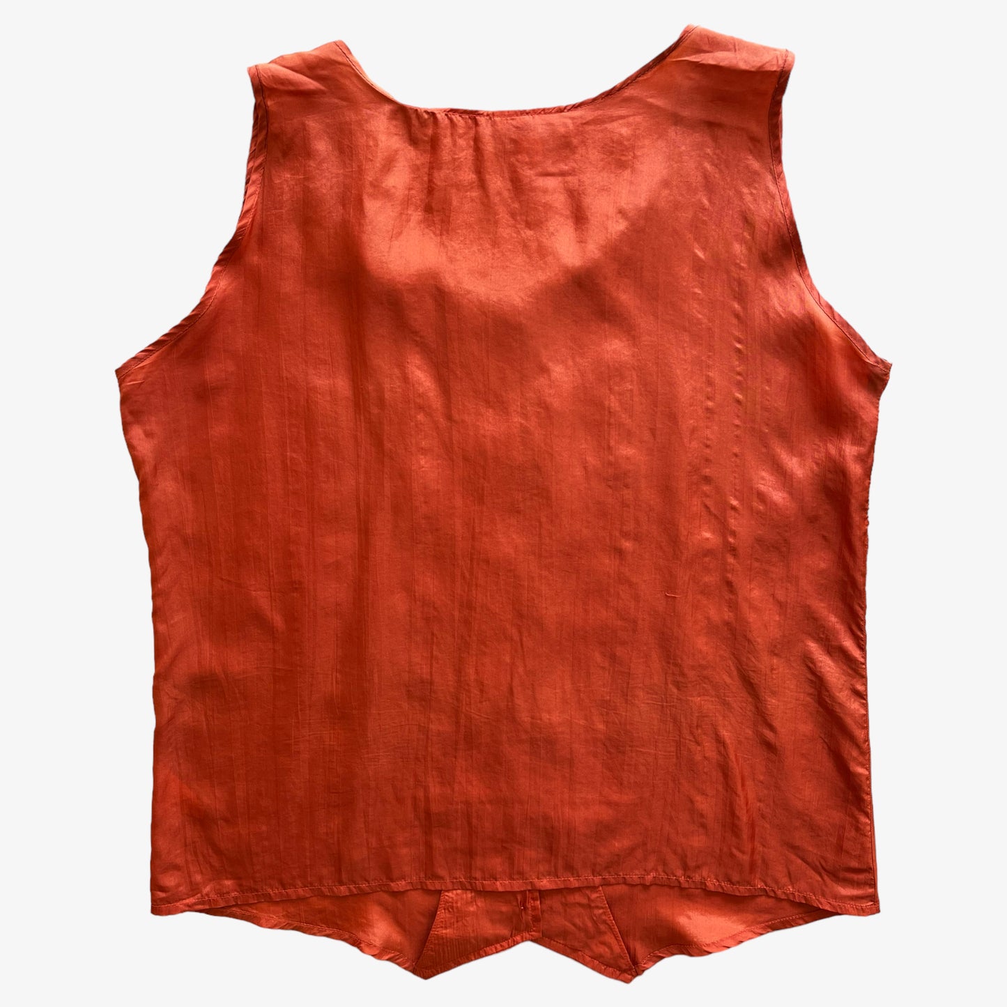 Vintage 80s Womens The Vicci Fashions Orange Silk Top With Embroidered Floral Detailing Back - Casspios Dream