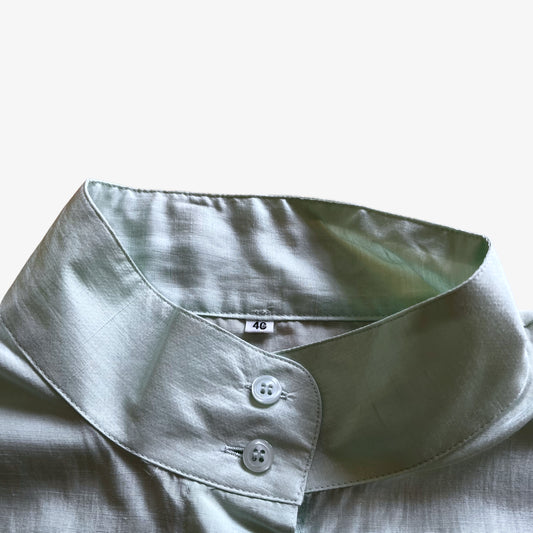 Vintage 80s Womens Turquoise Long Sleeve High Neck Silk Shirt Collar - Casspios Dream