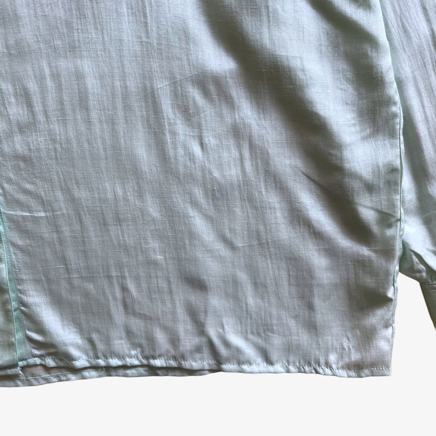 Vintage 80s Womens Turquoise Long Sleeve High Neck Silk Shirt Wear - Casspios Dream