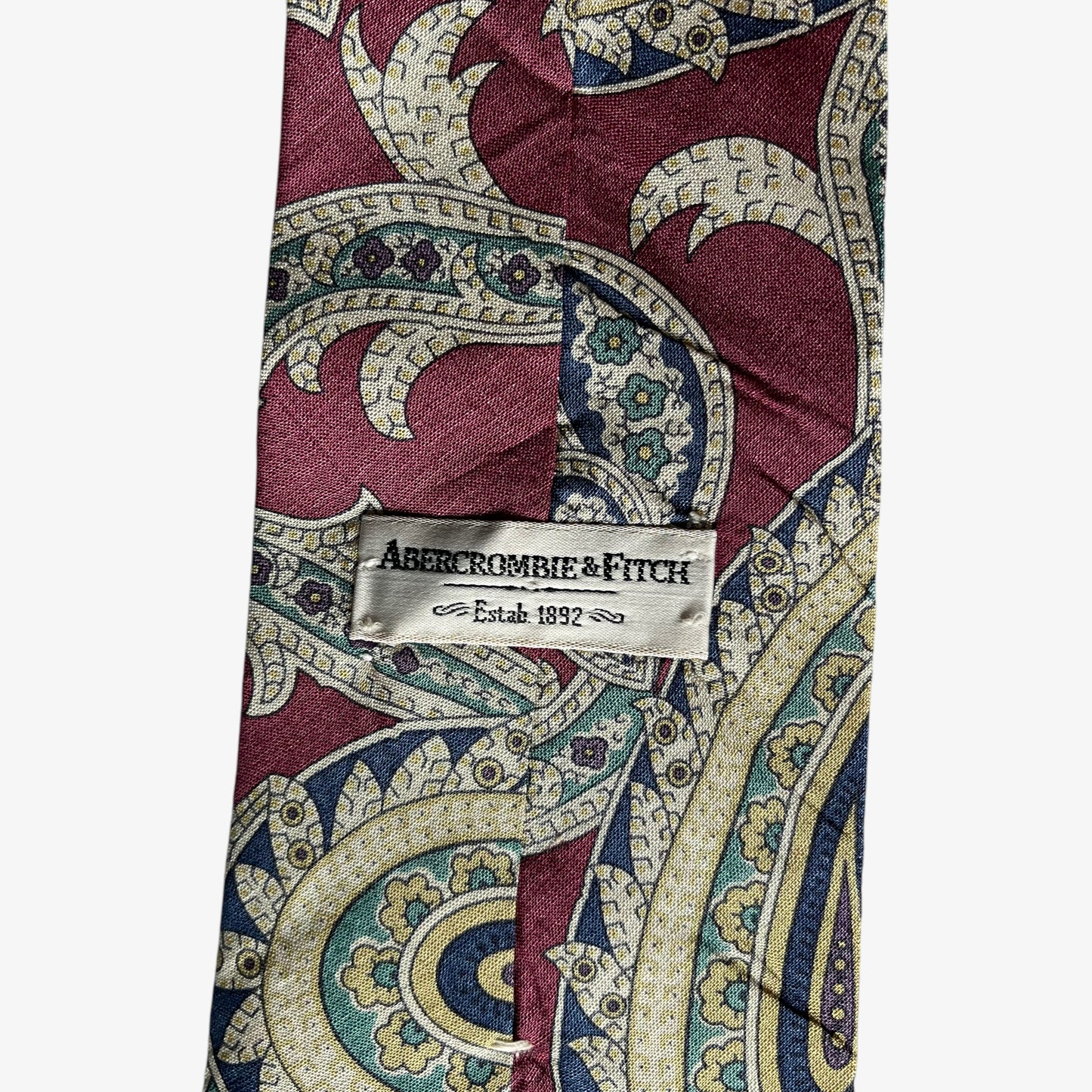 Vintage 90s Abercrombie And Fitch Abstract Paisley Print Red Silk Tie Label - Casspios Dream