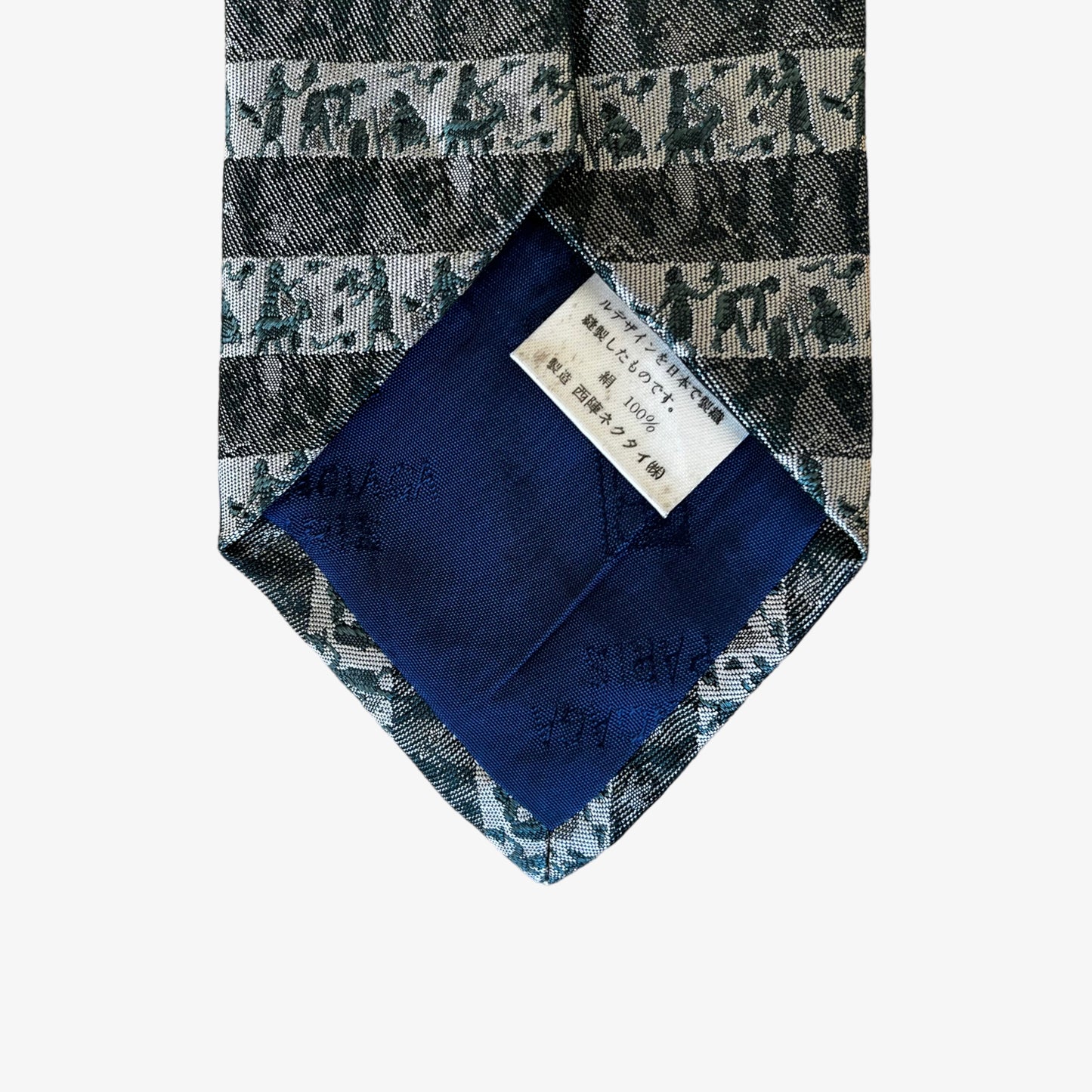 Vintage 90s Balenciaga Egyptian Hieroglyphs Print Grey Silk Tie Material - Casspios Dream