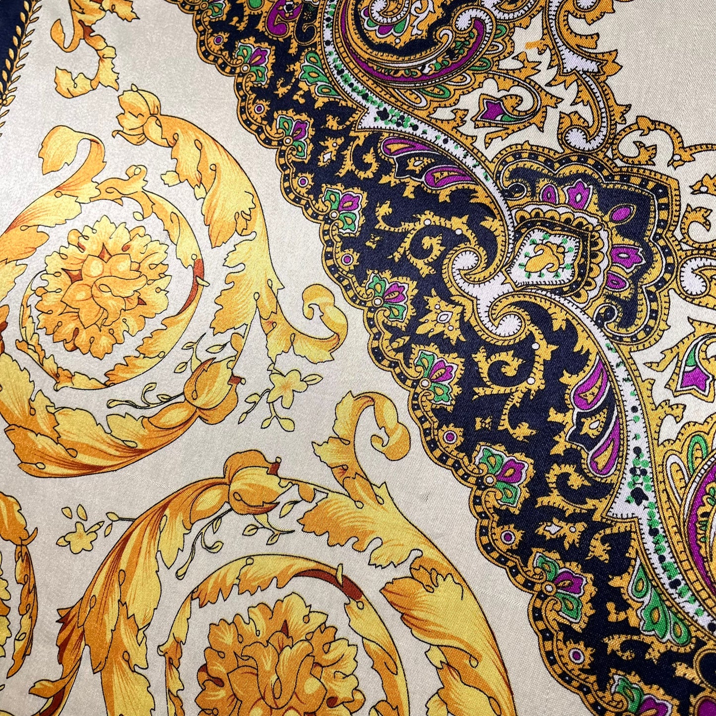 Vintage 90s Baroque God And Paisley Print Polyester Scarf Marks - Casspios Dream