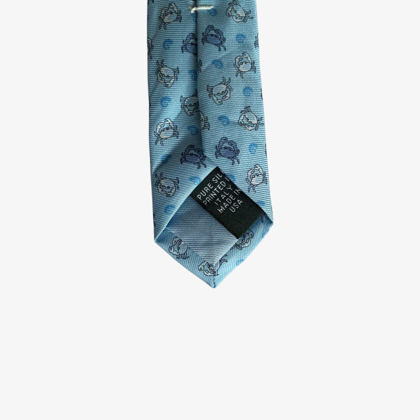 Vintage 90s Brooks Brothers Country Club Geometric Crab Print Blue Silk Tie Inside Label - Casspios Dream