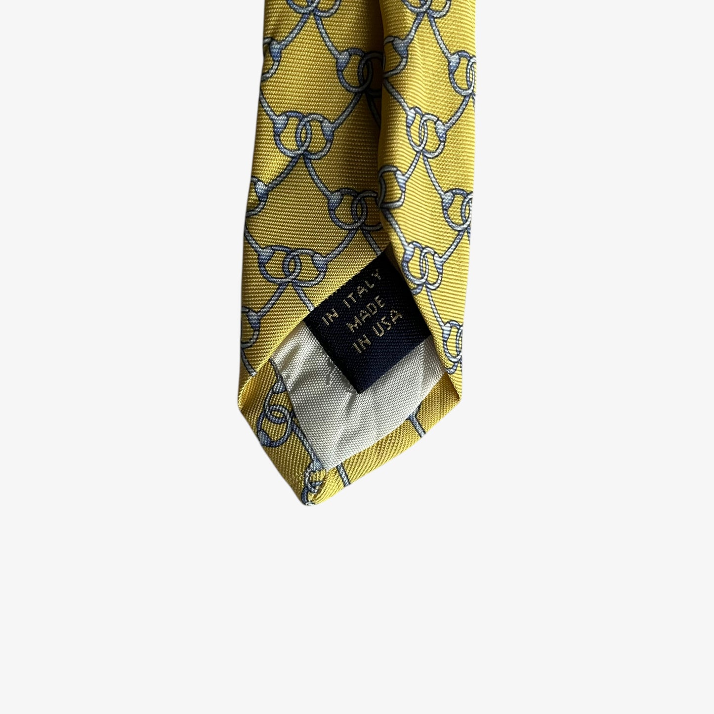 Vintage 90s Brooks Brothers Makers Horsebit Print Yellow Silk Tie Made In USA - Casspios Dream