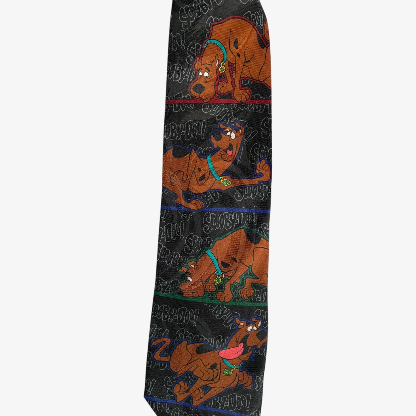 Vintage 90s Cartoon Network 1998 Scooby Doo Spell Out Black Polyester Tie Logo - Casspios Dream
