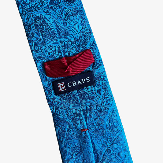 Vintage 90s Chaps Blue Paisley Print Silk Tie Label - Casspios Dream