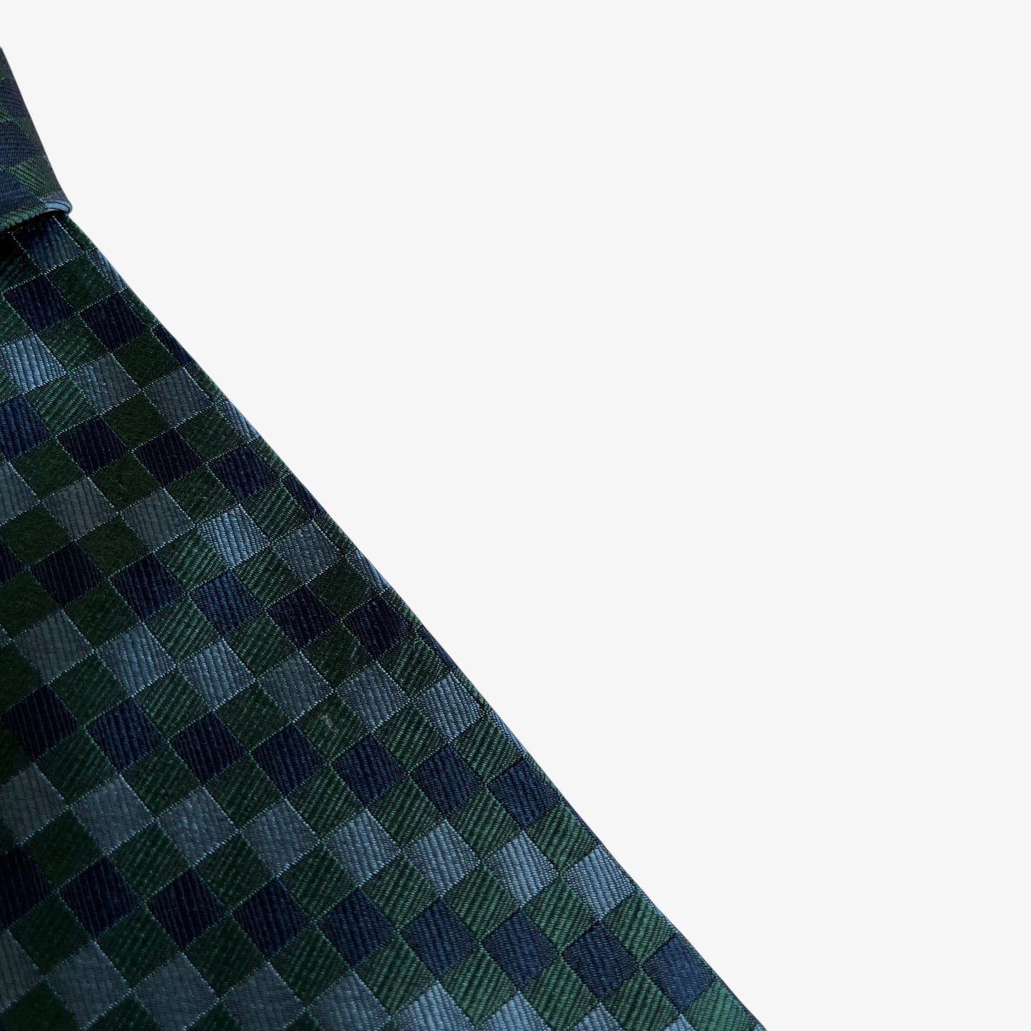 Vintage 90s Christian Dior Monsieur Green And Blue Checkered Print Woven Silk Tie Wear - Casspios Dream