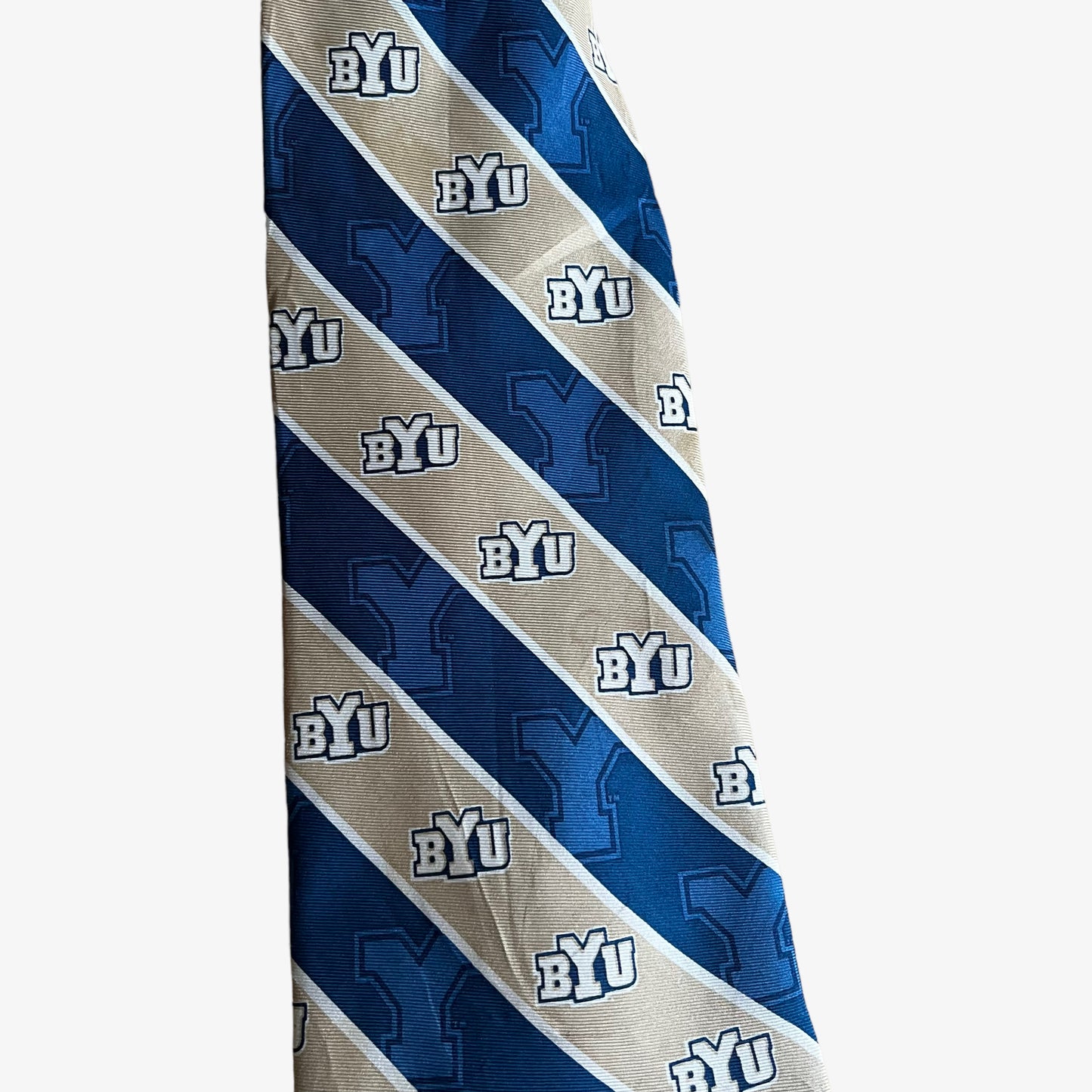 Vintage 90s College Classics BYU Spell Out Striped Silk Tie Logo - Casspios Dream