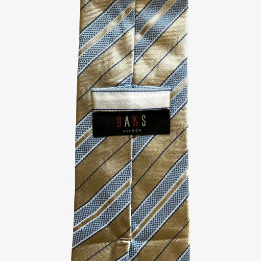 Vintage 90s Daks Gold & Blue Striped Silk Tie Label - Casspios Dream