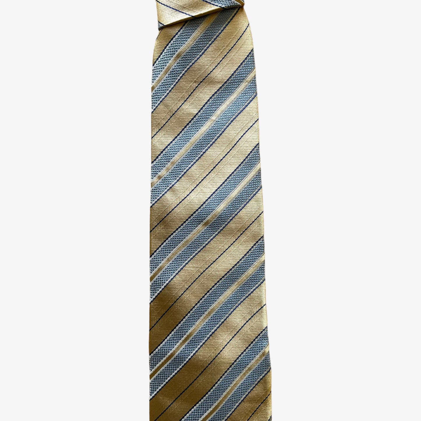 Vintage 90s Daks Gold & Blue Striped Silk Tie Retro - Casspios Dream