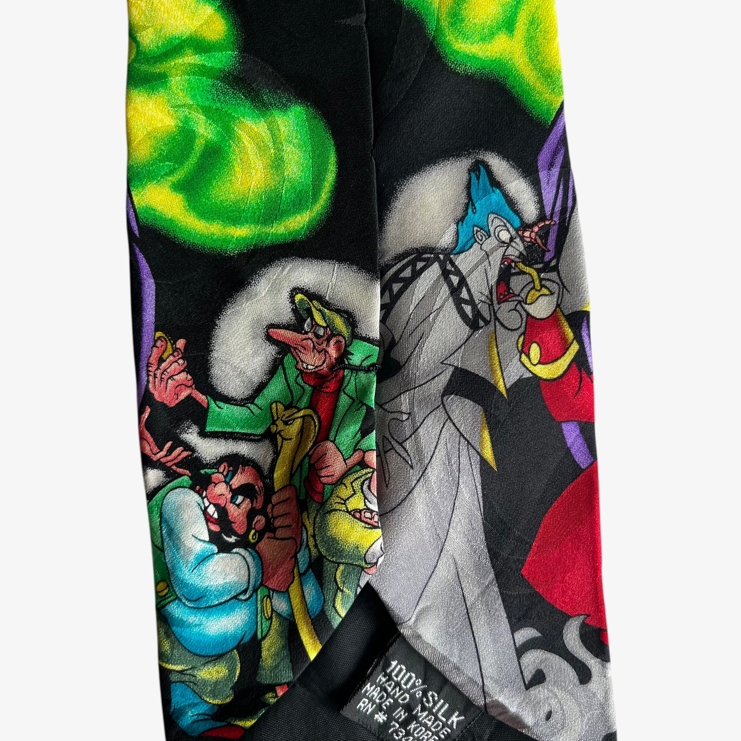 Vintage 90s Disney Villain Print Black Silk Tie Handmade - Casspios Dream
