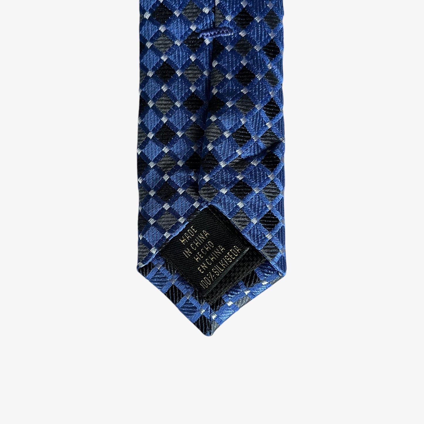 Vintage 90s Donald J Trump Signature Collection Geometric Print Blue Silk Tie Label - Casspios Dream
